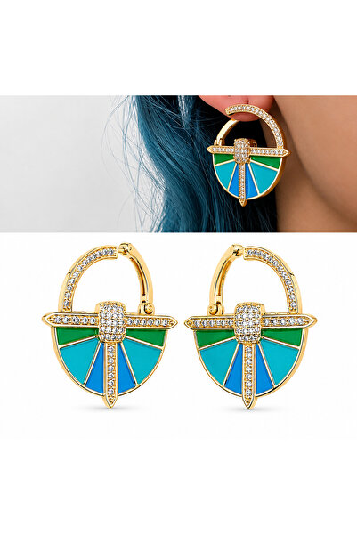 ANKA JEWELLRY Turquoise Blue & Green Stone Zircon Earrings – Stylish Women's ...