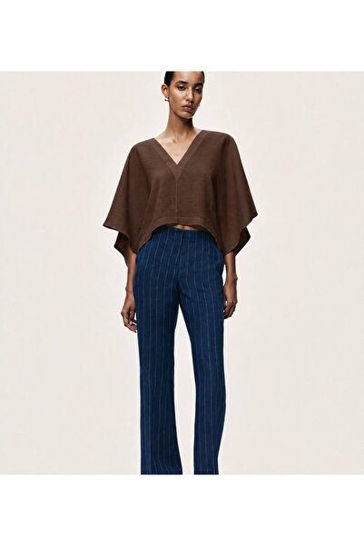 MAESTRO WOMAN Women's Brown Linen Look Blouse with Belt on the Back