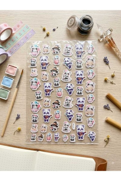 50 Adet Kabartmalı Panda Figürlü Sticker 1 Sayfa