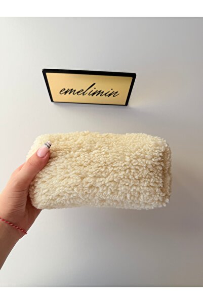 emelimin Women's Cream Teddy Plush Makeup Bag – Soft Textured Cosmetic Bag