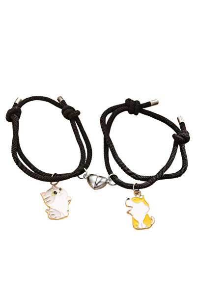VeeShop Set bratari pentru cupluri, pisicuta si corgi, prindere cu inima magn...