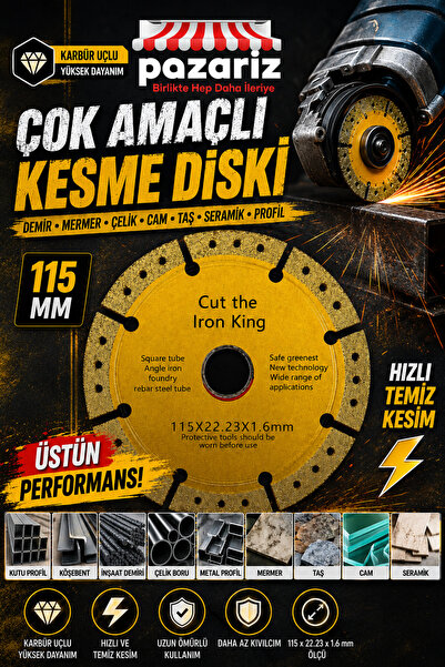 pazariz Çok Amaçlı Demir/Mermer/Çelik/Cam Daire Kesici Kesme Diski 115 Mm Elmas Karbür Çok Amaçlı Kesici Testere Diski