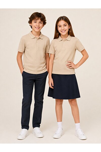 The Clover Girls & Boys Unisex Beige 100% Cotton Polo Collar Short Sleeve 2-P...