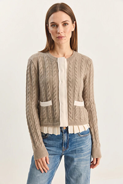 Generic Brand Women's Pleated Detailed Hair Knit Knitwear Mink Sweater