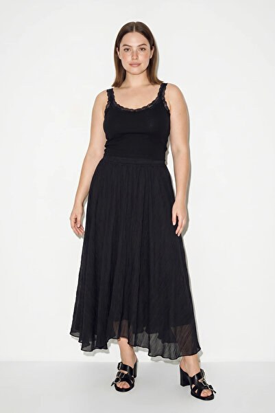 Generic Brand Women's Elastic Waist, Crush Effect, Lined, Flounce Long Black ...