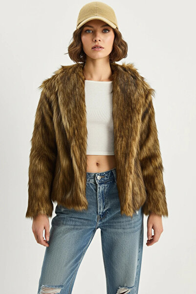 Efnaz style Women's Premium Faux Fur Camel Brown Jacket