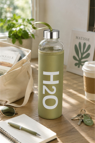 H2O 1 Lt Kilifli Cam Matara Pastel