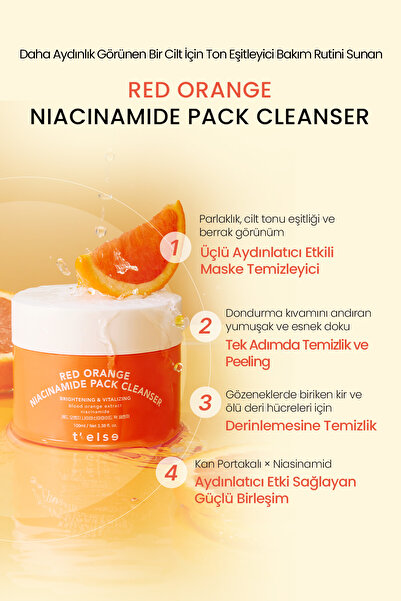 T'else Siyah Nokta Karşıtı, Aydınlatıcı Yüz Temizleme Kremi TELSE Red Orange Niacinamide Pack Cleanser