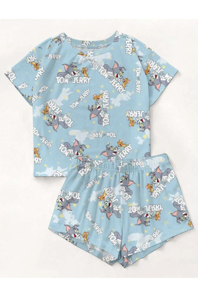 kuzey homewear Short Sleeve Shorts Pajama Set Cute Tomm and Jerryy Supersoft