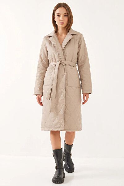 Efnaz style Women's Double Pocket Belted Quilted Stone Coat
