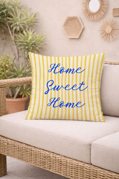 Evmila Home Sweet Home Yellow Striped Decorative Throw Pillow Cover Retro Hom...