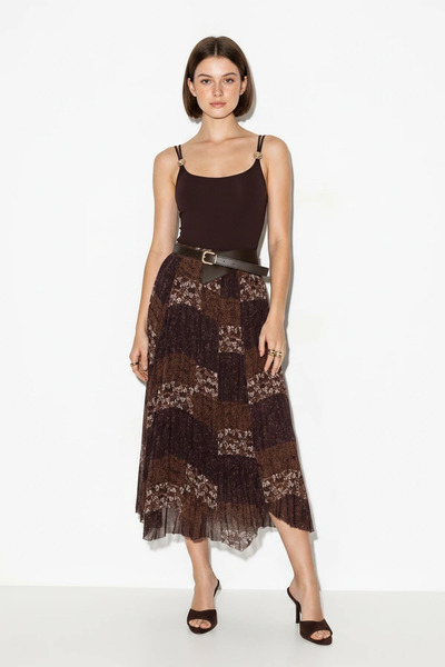 Şeker Portakalım Women's Belted Elastic Waist Patterned Pleated Asymmetrical ...