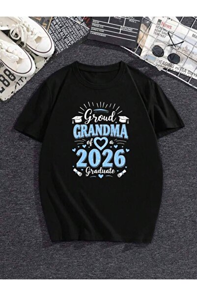 kai22 تي شيرت بطباعة "Proud Grandma 2026 Graduate"، قميص كاجوال بأكمام قصيرة ...
