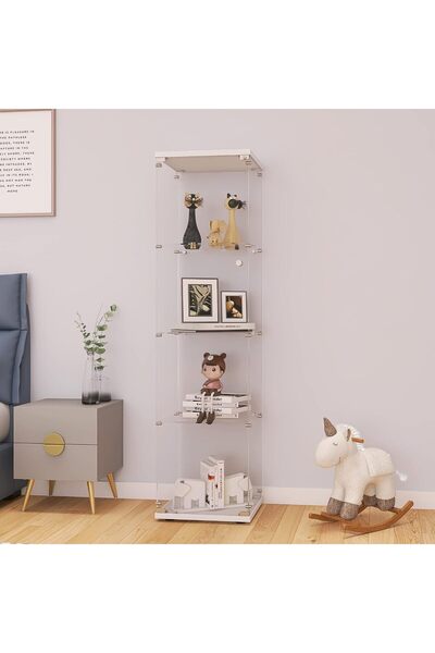 MODERN LFT HUIMEI2Y 4-Tier Glass Display Cabinet with Lock, Display Case Whit...