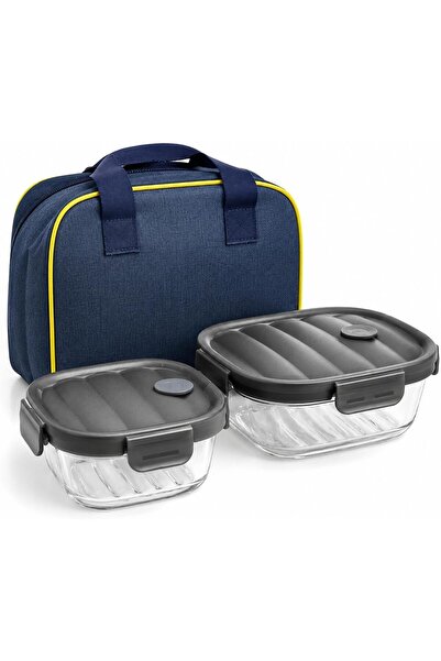 Biki 2Pcs Set Borosilicate Glass Food Storage Container 650&950ml Crisper wit...