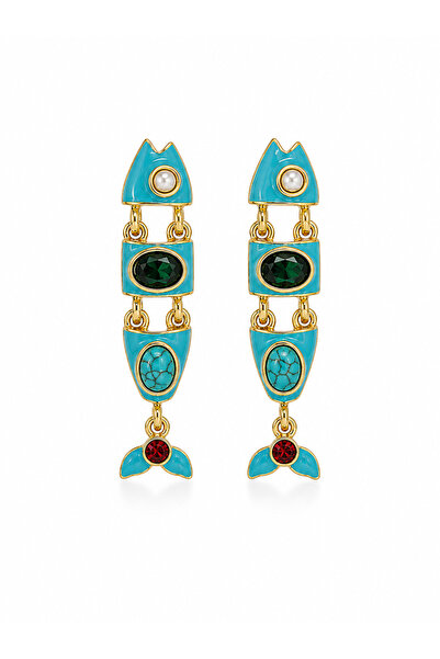 stravis Steel color stone detailed fish earrings