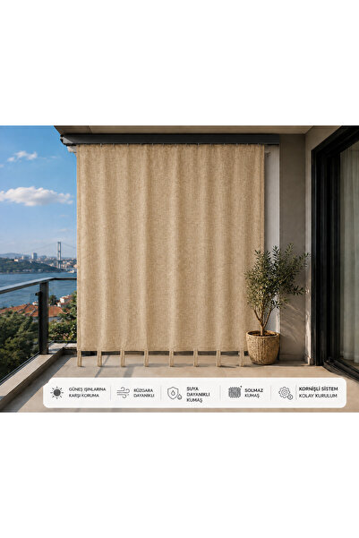 DEVRİM OLİVYA TEKSTİL Bej Kornişli Dış Mekan Güneşlik Rüzgara Dayanıklı Alt v...