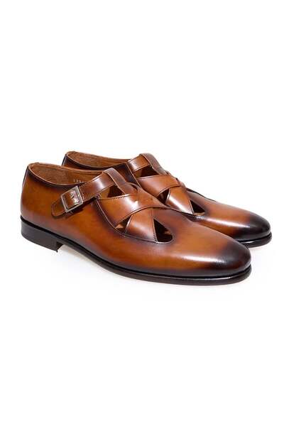 FRANCO CALVANI Tan Color Laceless Genuine Leather Men's Shoes