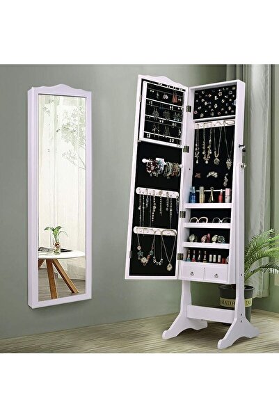 Generic White Mirrored Jewelry Cabinet Armoire Storage Organizer Box Light