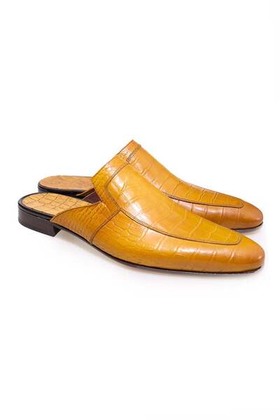 FRANCO CALVANI Yellow Color Laceless Genuine Leather Men's Half Shoes
