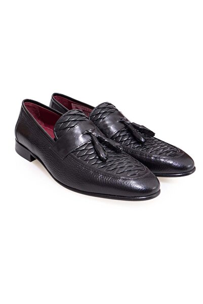 FRANCO CALVANI Black Color Laceless Genuine Leather Leather Sole Men's Shoes