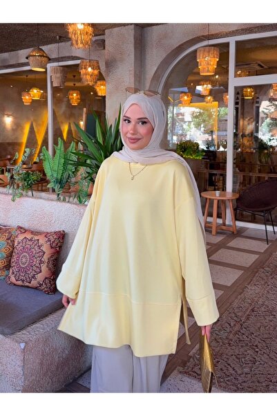 nurvina modest wear تونيك إسلامي من قماش المودال بتفاصيل شقوق كبيرة الحجم