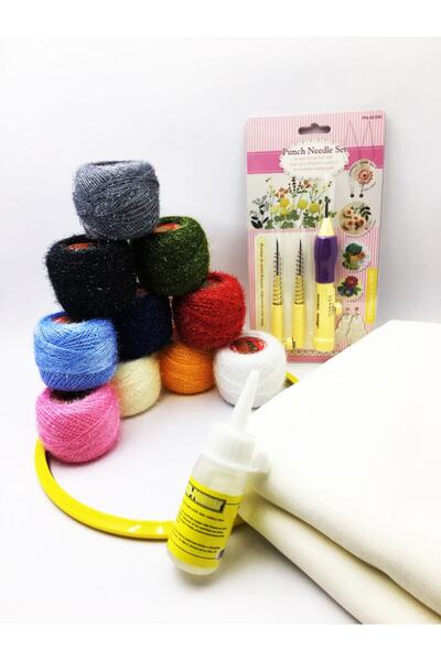 Belomia Hobby Punch Nakış Seti (kumaş, Punch Iğne, Kasnak, 10 Adet Simli Punc...