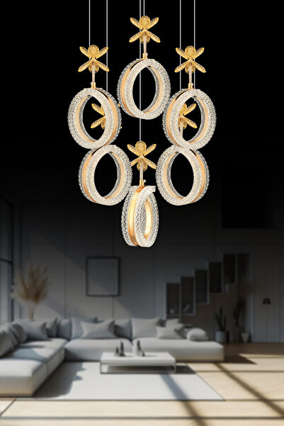 İstanbul Avize Yonca 6'Lı Gold 3 Renk Kumandalı Ledli Modern Led Avize