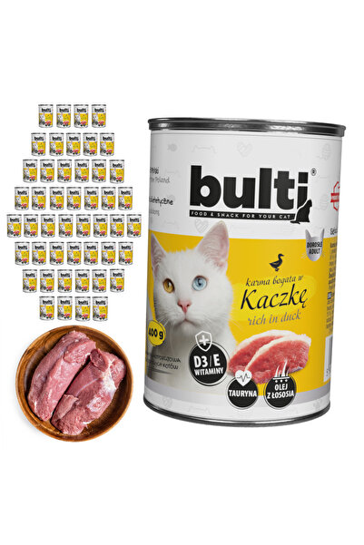 Bulti Hrană umedă completă pentru pisici, bogată în rață, la conservă, 48x400g