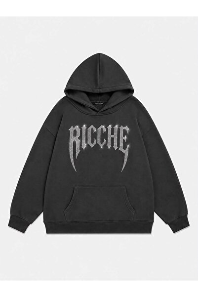 Mad&Calf Women's Ricche Stone Printed Hooded Oversize Sweatshirt