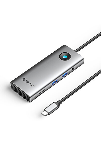 Orico Hub USB-C 8-în-1 PW11, HDMI 4K, 1GbE, PD 100W, USB 3.0, SD/microSD, Gri