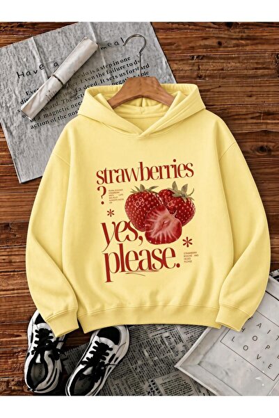 Oksit Sw Strawberries Yes, Please." Pre-Printed Colorful Women's Hooded Sweat...