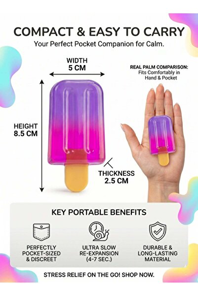 Needoh Squishy Toy 8.5cm Colorful Ice Cream Fidget Toy for Kids & Adults – Realistic Popsicle Stress Relief Toy | Translucent Malt Extract Sensory Gel Pack for Anxiety Control | Office Desk Accessory