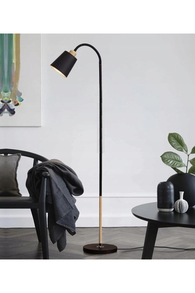 Virone Lampadar negru din lemn cu întrerupător E27 18W 160CM