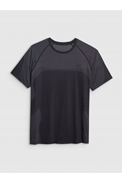 4F Tricou de antrenament pentru bărbați, imprimat, cu uscare rapidă, negru