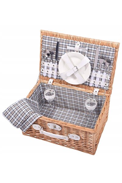 NO BRAND Coș de picnic pentru 2 persoane cu echipament, din răchită, pentru p...