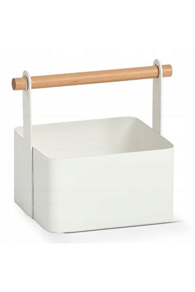 NO BRAND Cutie, metal / lemn, albă, 14.3 x 13 x 16 cm