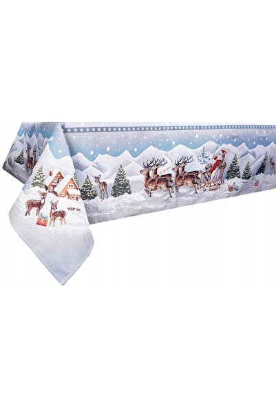 NO BRAND Față de masă gobelin cu Moș Crăciun în sanie, 280x140cm, din jacard