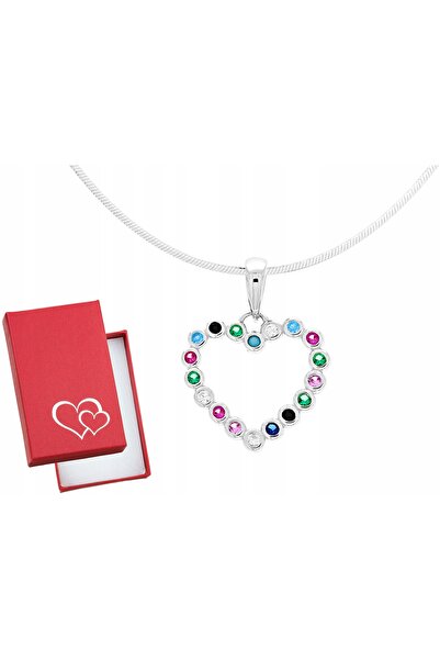 NO BRAND Colier choker scurt de damă, argintiu, colorat, cu inimă din zirconi...