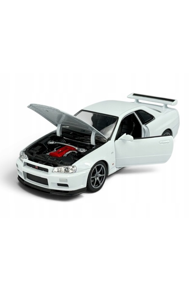 WELLY NISSAN SKYLINE GT-R R34 ALB 1:24 MAȘINĂ METALICĂ NOUĂ 24108