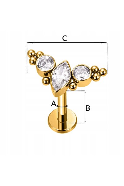 NO BRAND PIERCING GOLD Cercel labret cu zirconiu decorativ și închidere cu fi...