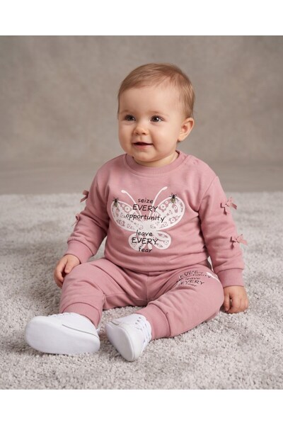 Ege Bebek Baby Girl Set with Butterfly Print and Bow on the Sleeves, 6-9-12-1...