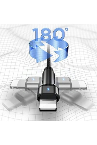 NO BRAND USAMS U60 2A Cablu Lightning împletit pivotant Negru/Negru 1m SJ476U...