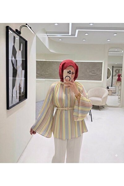 Rose Design Boutique ÇİZGİLİ FENOMEN GÖMLEK(Kemer dahil değildir ipi gönderilir)