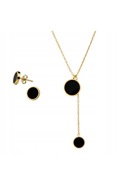 NO BRAND Set de bijuterii pentru femei: colier lariat Y cu cercuri negre și c...