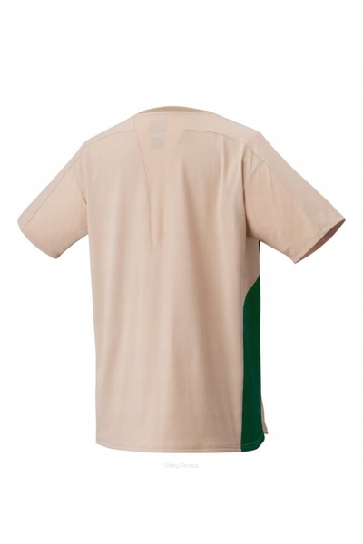 YONEX Tricou de tenis cu guler rotund, bej-verde, L