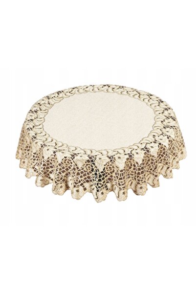 NO BRAND Față de masă rotundă jacard crem/aurie 160cm brodată