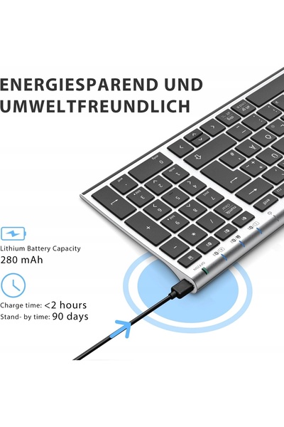 NO BRAND Tastatură wireless pentru computer, argintie, QWERTZ, germană, 3 canale