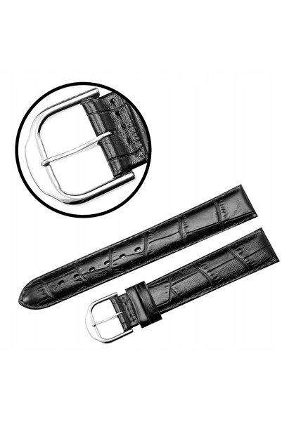 NO BRAND Curea REDA 18mm, neagră, model crocodil, cusături negre, lucioasă.