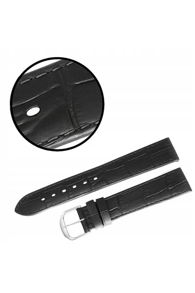 NO BRAND Curea REDA 18mm, neagră, cu aspect de crocodil, cusături negre, mată.